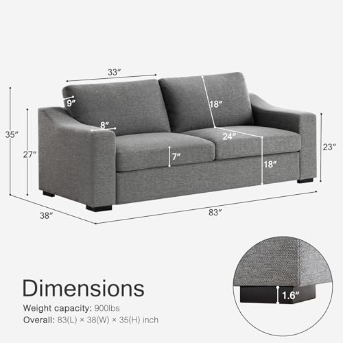 Modular Sectional Couch Set, 47" Oversize Accent Chair and 85" Modern Loveseat Sofa Deep Couch for Apartment, Living Room, Bedroom, Linen, Grey - color: Grey, size: 85 Inch - Deep Couch + Single Sofa