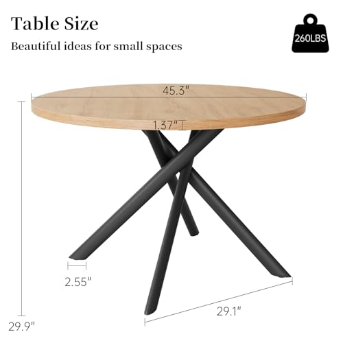 HIPIHOM 45.3 Inch Modern Round Dining Table for 4, Space-Saving Dinette with Carbon Steel Legs for Home Kitchen Apartment(Oak Table) - color: Oak Round Table