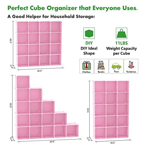 C&AHOME 16 Cube Storage Organizer Cube Shelves Units Storage Cubes, Pink | Plastic DIY Closet Organizer, Stackble Modular Closet Storage Shelves Ideal for Home, Bedroom, 48.4" L × 12.4" W × 48.4" H - color: Pink