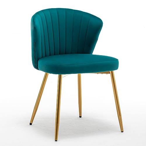 GDFStudio 30.71" Modern Velvet Accent Chair, Comfy Lounge Chair, Upholstered Side Chair with Channel Tufted Back, Gold Metal Legs, Armless Reading Chair for Living Room Bedroom Small Spaces, Teal Blue - color: Teal Blue + Polyester