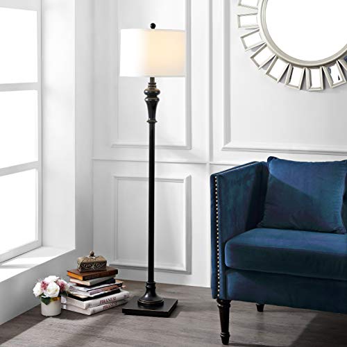 SAFAVIEH Lighting - Norla 61-Inch Standing Floor Lamp - Black - Fabric Drum Shade - Traditional Slim-Pole Design - Ideal for Living Room, Bedroom, Home Office - LED Bulb Included (FLL4082A) - color: Black