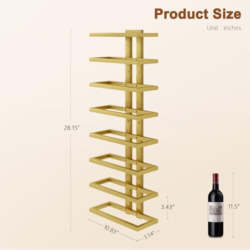 Hoctieon 3-Set 8 Tier Wall Mount Wine Rack (24 Tiers), Wall Racks for Wine Bottles Display and Storage, Hanging Bottle Organizer for Living Room, Kitchen, Wine Cellar, Bar, Gold - color: Gold, size: 3 Pack (24 Bottles)