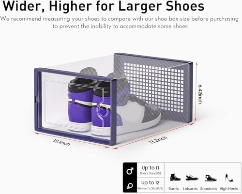Kuject X-Large Shoe Storage Boxes 12 Pack, Clear Stackable Shoe Organizer | Shoe Case for Closet, Entryway & Under-Bed Storage, Drop-Front Design, Space-Saving Solution for Family Organization,Blue - color: Blue, size: X-Large