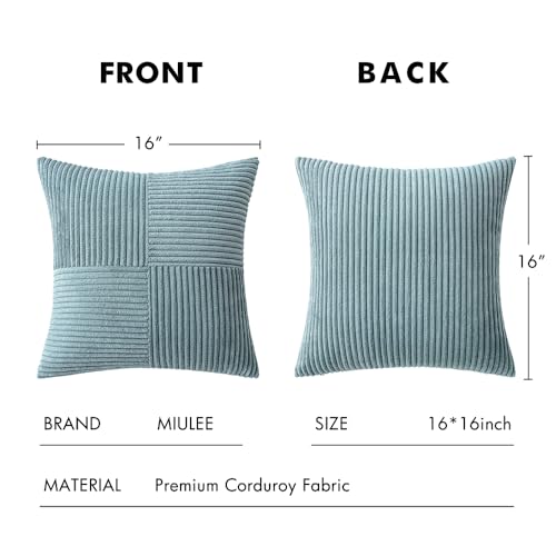 MIULEE Slate Blue Decorative Throw Pillow Covers for Couch 16x16 Inch | 2 Pack, Boho Farmhouse Pillow Covers, Soft Cross Corduroy Patchwork Textured Cushion Cases For Bed Sofa - color: Slate Blue, size: 16" x 16" (Pack of 2)