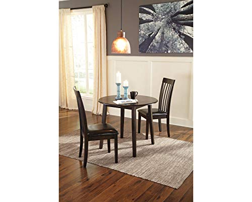 Signature Design by Ashley Small Round Drop Leaf Dining Table, Brown | Dual-hinged 36-inch extendable top for compact spaces, Made of veneers, wood and engineered wood, Hammis Series - color: Black