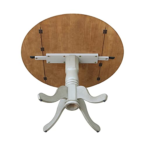 IC International Concepts, 42" Round Dual Drop Leaf Pedestal Dining Table, Solid Real Wood, Sturdy Parawood, Distressed Hickory/Stone - color: Distressed Hickory/Stone