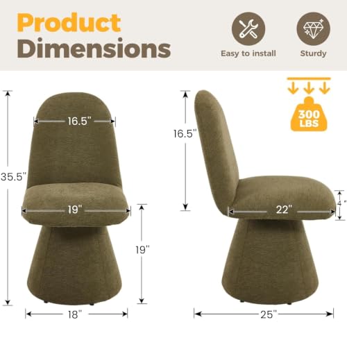 DUOMAY 360° Swivel Dining Chairs Set of 6, Mid Century Modern High Back Upholstered Kitchen Room Chair with Silent Rotating Base, Soft Chenille Accent Chair for Home Office Bedroom Reading, Green - color: Green, size: set of 6