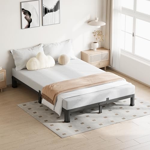 VIPSHOW 4 Inch Full Bed Frame with Round Corners No Box Spring Needed | 3500lbs Heavy Duty, 4 mattress stoppers, Noise-free, Easy assembly & anti-slip rubber covers, Kid & pet friendly - size: Full, style: 4 Inch