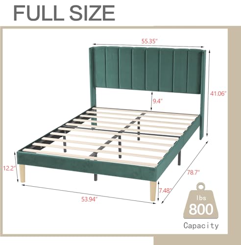 AGARTT Upholstered Platform Bed Frame Full Size, Green Velvet | Headboard and Footboard/Wooden Slats Support/No Box Spring Needed/Easy Assembly - color: Ink Green Velvet, size: Full