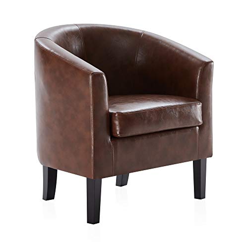 BELLEZE Accent Barrel Chair, Club Tub Sofa Corner Chair with Flared Legs and Cozy Soft Padding for Living Room Bedroom Waiting Room - Caramel
