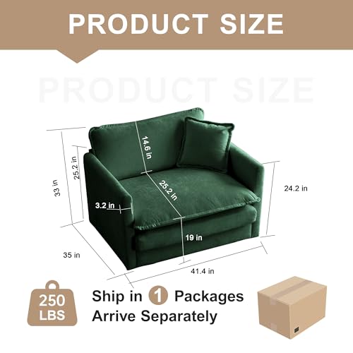 41.4 Inch 1-Seat Modular Sectional Cloud Sofa, Chenille Green | Chenille Deep Seat Sofa with Pillow for Living Room, Bedroom and Apartment - color: Green, size: 41.4 inch-Straight