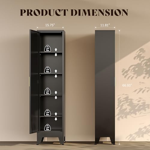 67“H Metal Narrow Kitchen Pantry Cabinet,Black Skinny Pantry Cabinet,Tall Narrow Bathroom Storage Cabinet with Adjustable Shelves,Slim and Thin Pantry Cabinets for Living Room Dining Room - color: Black, size: 67"H-1Door