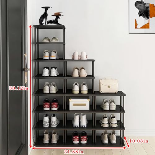 Vertical Shoe Rack - Tall Narrow Shoe Rack Organizer for Small Spaces,17 Tier Bamboo Shoen Shelf for Entryway,Closet,Corner,Doorway,Skinny Shoe Shelf Space Saving Shoe Storage,Free Stackable DIY - color: Black, size: 17-tier