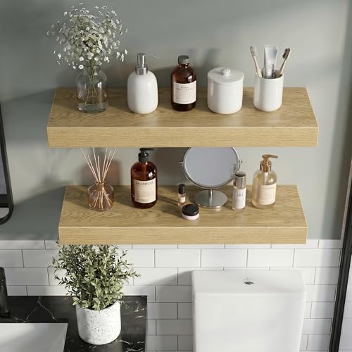 Vivelove 16 Inch Floating Shelves Wall Mounted for Display, 6.5 Deep Duty Shelves with Invisible Brackets for Living Room,Bedroom,Kitchen, Bathroom Storage & Decor,16" Wx6.5 Dx1.4 H - Oak - color: Oak, size: 16”Wx6.5”Dx1.4”H