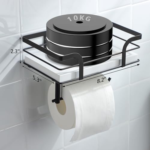 Toilet Paper Holder with Shelf - Toilet Roll Holder Modern Decor for Bathroom, White Wooden Shelf Without Drilling&Wall Mounted - color: White-002w