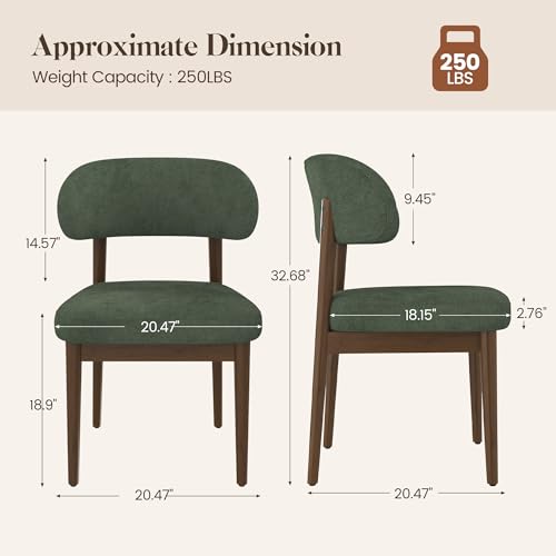 Wooden Dining Room Chairs Set of 2, Modern Upholstered Velvet Kitchen Chairs with Ergonomic Curved Back, Farmhouse Dining Side Chair with Solid Wood Frame for Kitchen Room, Green - color: Green