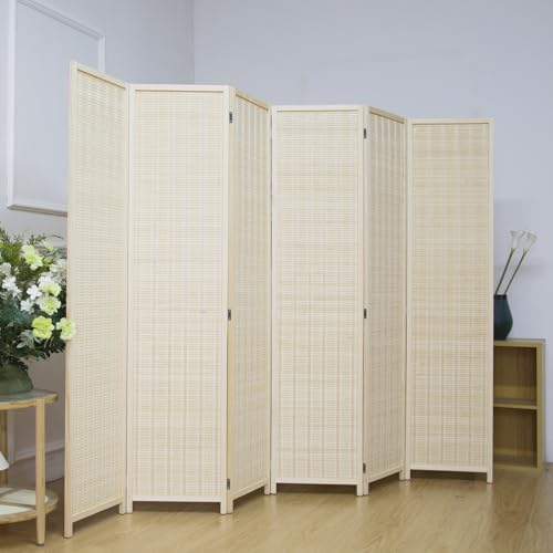 6 Panel Bamboo Room Divider Screen,5.6 FT Tall Bamboo Divider Folding Privacy Screen,Freestanding Panel Divider for Room Seperation,Beige - color: Beige, size: 6 Panel