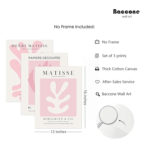 Pink Matisse Wall Art Prints Aesthetic Wall Decor Abstract Henri Matisse Canvas Wall Art Blush Pink Exhibition Poster Picture Minimalist Museum Artwork for Room Bedroom Set of 3 12x16 Inch Unframed - color: Pink Matisse Prints, size: 12x16 Inch Unframed