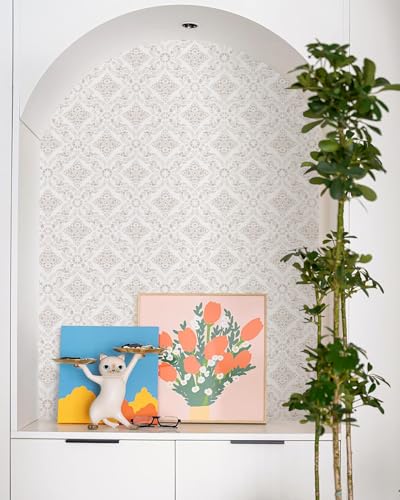 Beige Peel and Stick Wallpaper Boho Contact Paper 16.9inch x 118.1inch Floral Designs Wallpaper Peel and Stick Vintage Self-Adhesive Removable Contact Paper for Cabinets Vinyl - color: BeigeA, size: 16.9inch × 118.1inch