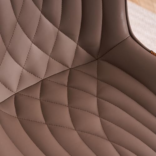 YOUTASTE Armless Office Desk Chair with Wheels, Adjustable Swivel Vanity Chair, PU Leather Upholstered, Ergonomic Back Support, Modern All Brown Computer Chair for Home Office, Bedroom, Study - color: All Brown