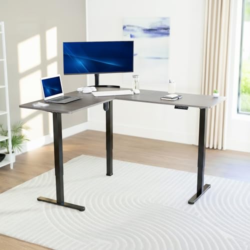 VIVO Dark Gray 63 x 55 in Corner Standing Desk, DESK-E3CTG | Electric, Holds 225 lbs, Reversible L-Shaped Table, Sit Stand, Height Adjustable, Memory Presets, Black Frame - color: Dark Gray Top / Black Frame, size: 55 x 63