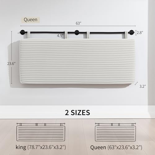 Queen Headboard Only, Wall Mounted Hanging Upholstered Bed Head Board | Modern Vertical Channel Design of Fine Flannel, Elegant Beige Fluted Headboard for Bedroom (Beige, Queen Size) - color: Flannel/Beige, size: Queen