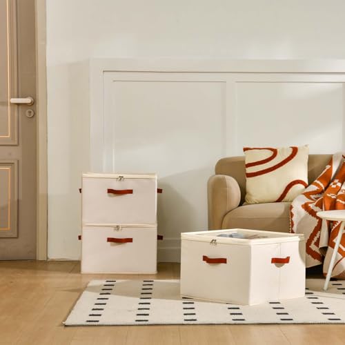 INSTY Shoe Organizer for Closet, 2 Pack Foldable Shoe Storage Containers, Fits up to 16-32 Pairs, Adjustable Dividers for Shoe Organizer, Fabric Shoe Storage Bins with Clear Cover, Beige - color: 2 Pack Beige