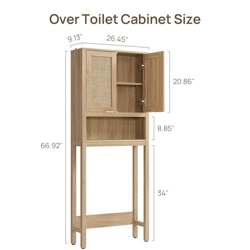 SICOTAS Over the Toilet Storage Cabinet, Rattan Door Bathroom Organizer | Freestanding Bathroom Organizer with Adjustable Shelf, Over Toilet Storage Cabinet for Bathroom, Laundry Room, dnd Restroom - color: Reclaimed Light Oak