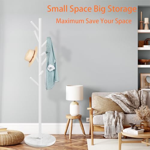 ZOZOE Coat Rack Stand with Marble Base,White Metal Coat Rack Freestanding | Coat Rack with 8 Hooks, Heavy Duty Modern Coat Stand,Clothes Tree Hanger Stand for Bags Hats in Hallway Entryway - color: White