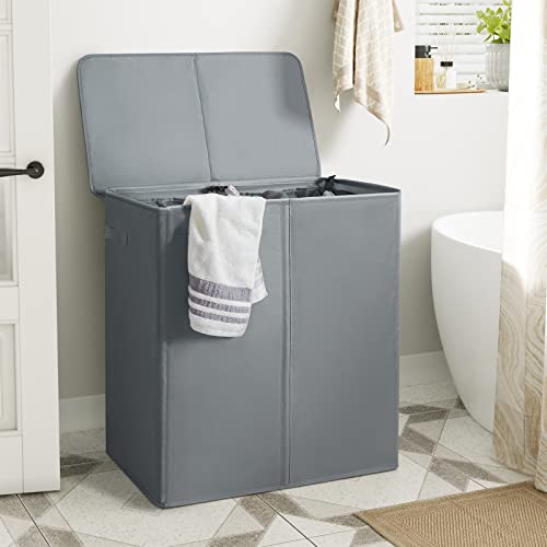 WOWLIVE 154L Double Laundry Hamper 2 Section with Lid and Removable Bags | Divided Laundry Basket, Large Dirty Clothes Hamper with Handle, Collapsible Laundry Storage for Dorm Room, College, Grey - color: Grey, size: 154l (24.8x 14.2 X 26.8 Inches)
