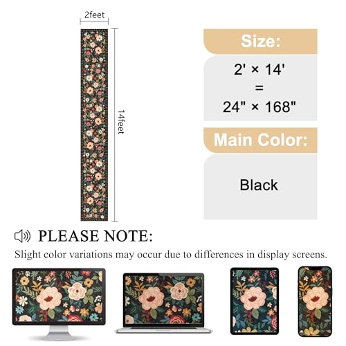 DUKINO 2x14 Runner Rug, Washable Long Kitchen Runner Rug Non Slip, Black | Floral, Low Pile, Soft Indoor Runner Rug for Hallway, Entryway, Bedroom, Bathroom, Laundry, Pet Friendly, Modern Home Decor - color: Black, size: 2' x 14' (Rectangular)