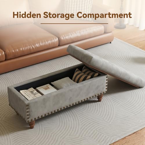 42'' End of Bed Storage Bench with Dual-Surface Lid, Upholstered Ottoman with Hidden Storage, Chenille Bench Seating with Wood Panel Seat for Entryway,Living Room,Bedroom-Gray - color: 3-gray