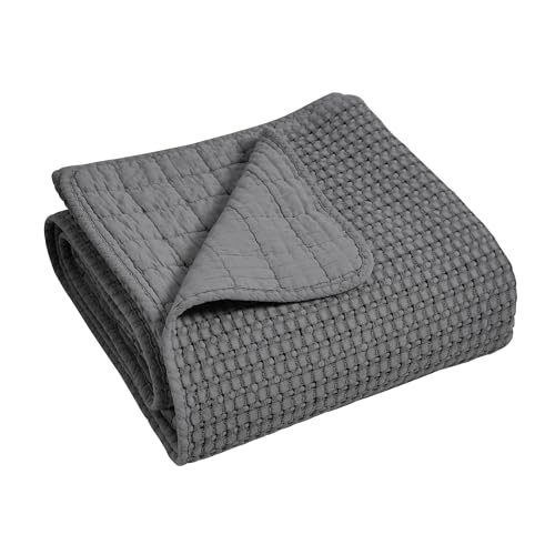 Levtex Home Mills Waffle Twin Bedspread Set (84x104in) with 1 Pillow Sham (26x20in) - Charcoal - 100% Cotton Twin Size Bedspread Set - Lightweight, Soft, Pre-Washed - color: Charcoal, size: Twin Bedspread