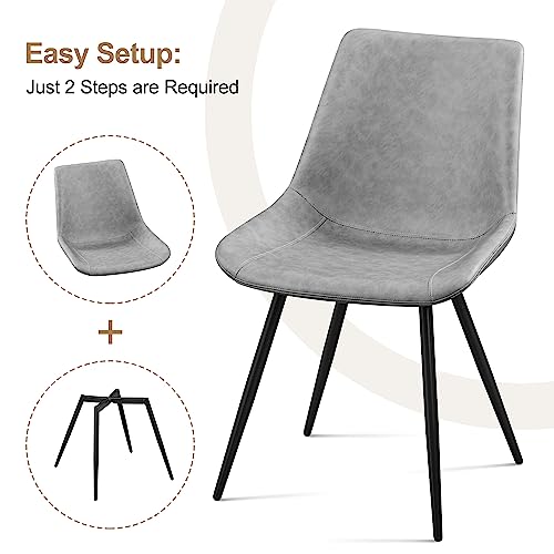 Yaheetech Dining Chairs Set of 4 Mid Century Modern Kitchen Chairs Gray | Faux Leather Upholstered Dining Room Chairs with Metal Legs and Curved Backrest, Armless Side Chairs for Kitchen Living Room - color: Grey, size: Set of 4