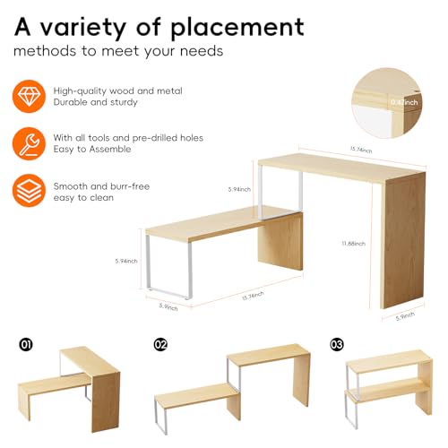 Cabinet Organizer Shelf, 2-Tier Kitchen Counter Organizer Corner Shelves Coffee Bar Organizers for Countertop Kitchen Storage Spice Rack - color: Natural Beige