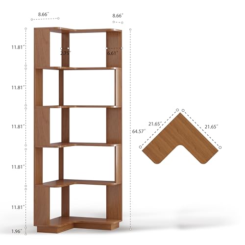 GDFStudio 64.6" Tall L-Shaped Corner Bookshelf, 6-Tier Freestanding Corner Shelf Bookcase with Anti-Drop Panels, Wooden Open Back Display Shelves Organizer for Living Room Bedroom Office, Dark Oak - color: Dark Oak