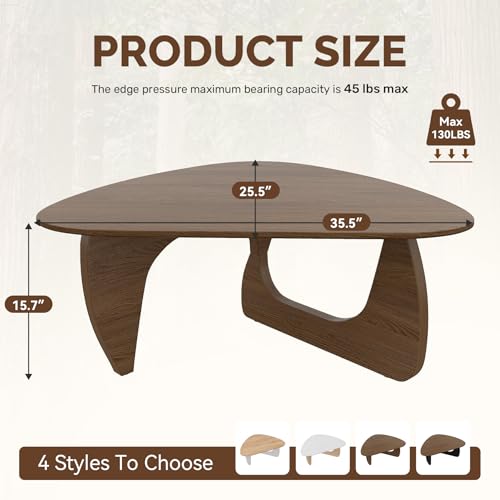 Modern Wood Coffee Table, Triangle Center Table with Premium Wooden Top& Unique Base, 35.5” Small Mid Century Tea Tables for Living Room, Apartment, Office,Walnut - color: Walnut, size: Medium 35.5*25.5*15.7in