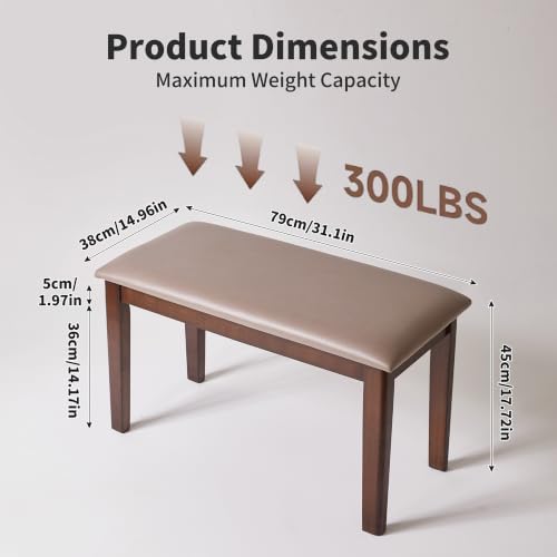 31.1" Solid Wood Bench with Tech Fabric Cushion, Upholstered Dining Bench | Heavy Duty Farmhouse Breathable Tech Fabric Solid Wood Frame Multi Use Dining, Entryway, Bedroom, Apartment