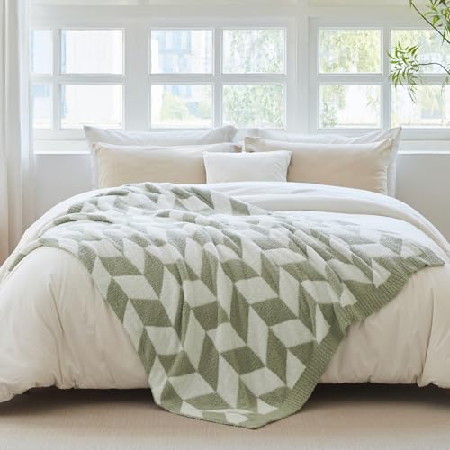 Snuggle Sac Chevron Throw Blanket for Couch, Reversible Super Soft Warm Blankets Cozy Knit Fuzzy Plush Lightweight Throws for Sofa, Bed, Camping, Green,50x60 inches - color: Chevron Green, size: Throw (50"x60")