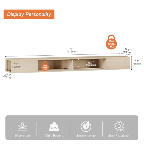 WAMPAT 70 inch Floating Entertainment Center, Oak | For TVs Up to 75 inch, Open shelf Storage, Wall Shelf Under TV, Media Console, Living Room - color: Oak