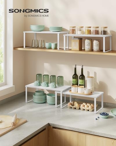 SONGMICS Cabinet Organizer Shelf, Set of 2 Spice Rack, Kitchen Storage | Kitchen Counter Storage Spice Rack, Steel, Particleboard, Snow White and Matte White, BYSTRO Collection UKCS025W01 - color: Cloud White + Snow White, size: 15.6"w
