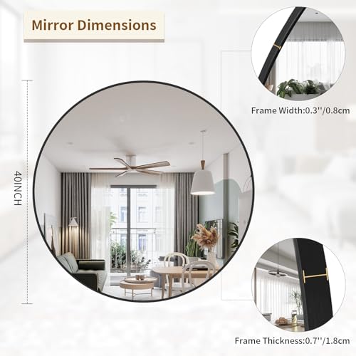 BEAUTYPEAK 40 Inch Round Mirror, Metal Frame Circle Mirror, Black | Wall Mounted for Entryway, Bathroom, Vanity, Living Room - color: Black, size: 40"L x 40"W
