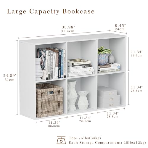 VDNEND Wooden Cube Storage Organizer with Closed Back Panel, 11in Cube Shelf Opening, Bookshelf, Display Shelf,Closet Cabinet for Home and Office (Embossed White, 6-Cube 35.98L*9.45W*24.09H) - color: Embossed White, size: 6-Cube 35.98L*9.45W*24.09H