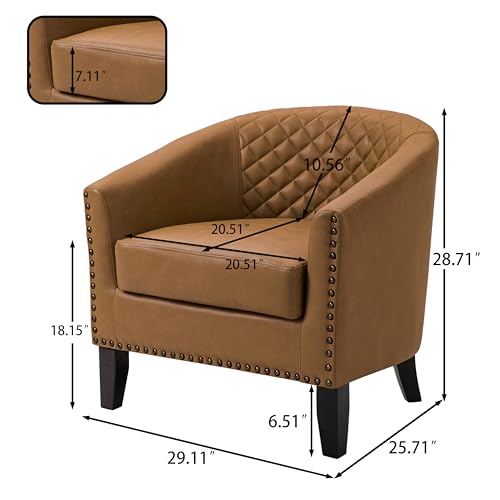 Faux Leather Accent Chair, Modern Barrel Club Chair, Coffee | Comfy Upholstered Armchair for Living Room, Round Club Chair Single Sofa Bedroom Reading Seat | 26"D*29"W*29"H - color: Coffee Brown