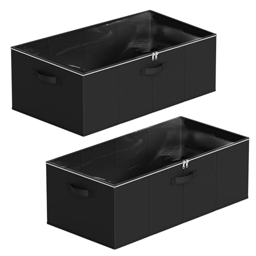 SpaceAid 2팩 25.4cm(10인치) 높이 침대 아래 보관 용기, 침실, 기숙사, 옷, 옷장 정리, 침대 시트 및 담요용 뚜껑이 있는 대형 침대 밑 보관 정리함 통(블랙) - color: 블랙.