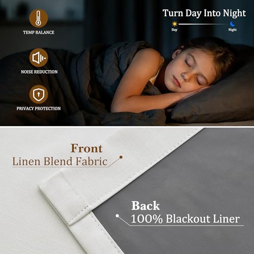 Ivory White 100% Blackout Kitchen Linen Curtains Back Tab Pleated Short Drape 24 Inch Length Privacy Elegant Mini Cafe Curtain for Rustic Farmhouse Sound Proof Bedroom Small Window 26x24 - color: Ivory, size: 26"W x 24"L (Pack of 2)