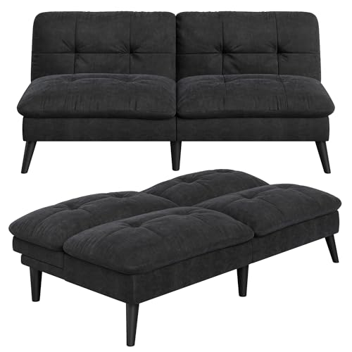 Vongrasig Futon Sofa Bed Velvet Futon Couch with Adjustable Backrest, Small Convertible Folding Sleeper Sofa Bed, Modern Loveseat for Living Room, Bedroom and Small Space, Black - color: Black