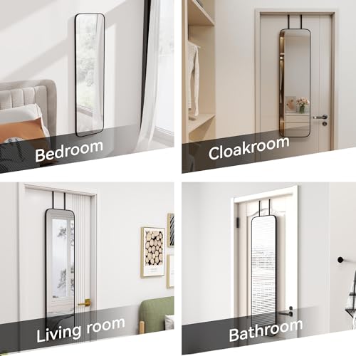 SCWF-GZ 47x14 Full Length Mirror Over the Door Hang or Wall Mounted Black | HD Clear Tempered Glass,Aluminum Frame Rect Full Body Dressing Make-up Mirrors for Bedroom,Bathroom, Entryway,Living Room - color: Black, size: 47"L x 14"W