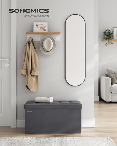 SONGMICS MAZIE Collection - 30 Inches Storage Ottoman Bench with Flipping Lid, Storage Chest Footstool, Load 660 lb, for Entryway, Living Room, Bedroom, Synthetic Leather, Dark Gray ULSF045G01 - color: Dark Gray, size: 15"D x 30"W x 15"H, style: Classic