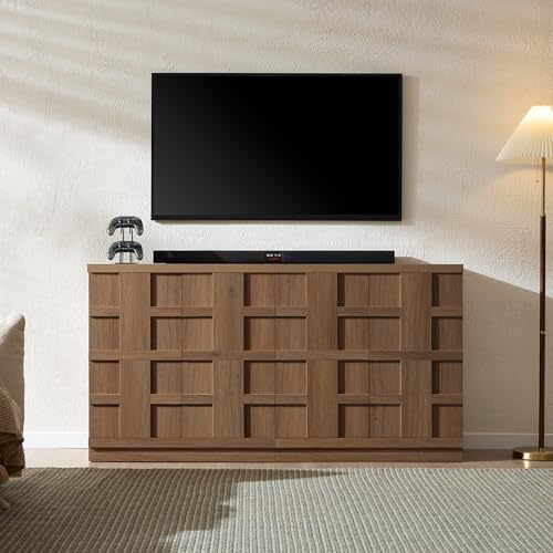 VividVibe Sideboard Buffet Cabinet with Storage, 62.6”W Credenza Storage Cabinet, Large Cabinet with 6 Compartments, Console Table for Dining Room, Kitchen, and Living Room, Entryway (Brown Oak) - color: Brown Oak